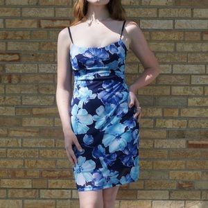 Vintage 1990s Floral Hawaiian Blue Minidress